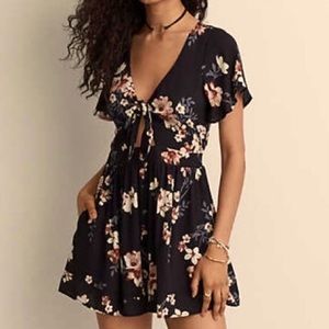 Black and Floral Romper with tie front